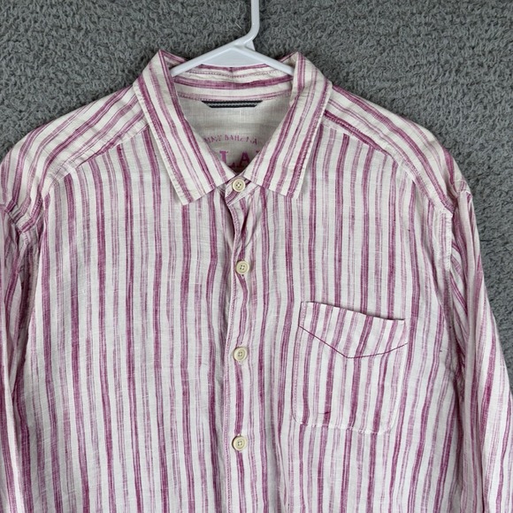 Tommy Bahama Other - Tommy Bahama Shirt Mens L Pink Stripe Linen Long Sleeve Beach Relax Beach